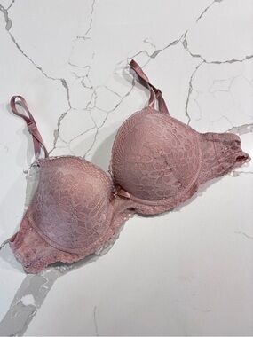 Laura Ashley Dusty Rose Pink Underwire Lace Push-Up Bra 36C Adjustable Strap